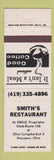 Matchbook Cover - Smith's Restaurant Wauseon OH #1