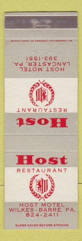 Matchbook Cover - Host Restaurant Wilkes Barre PA