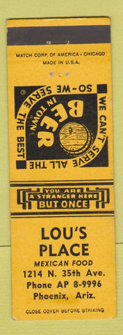 Matchbook Cover - Lou's Place Mexican Restaurant Phoenix AZ