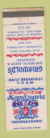 Matchbook Cover - Griswold's Scandinavia Smorgasbord Redlands Claremont CA