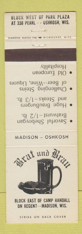Matchbook Cover - Brat and Brau Madison WI Oshkosh
