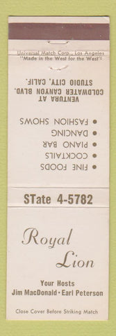 Matchbook Cover - Royal Lion Restaurant Studio City CA