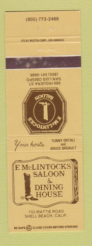 Matchbook Cover - F McLintocks Saloon Restaurant Shell bEach San Luis Obispo CA