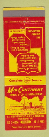 Matchbook Cover - Mid Continent Truck Stop Shell oil gas West Memphis AR