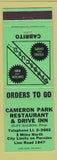 Matchbook Cover - Cameron Park Restaurant Drive Inn BBQ Brownsville TX