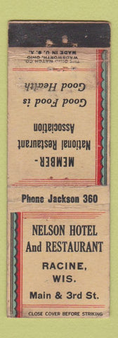 Matchbook Cover - Nelson Hotel Restaurant Racine WI WORN