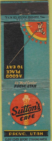 Matchbook Cover - Sutton's Cafe Provo UT