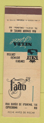 Matchbook Cover - Nelba Hotel Rio De Janeiro Brazil Fado Copacabana