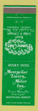 Matchbook Cover - Montpelier Tavern Motor Inn VT Bonnie Oaks Fairlee VT