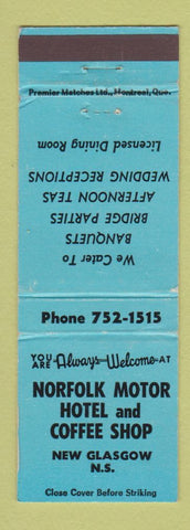 Matchbook Cover - Norfolk Motor Hotel Coffee Shop New Glasgow NS BLUE