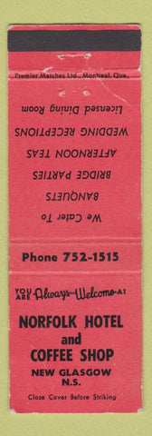 Matchbook Cover - Norfolk Motor Hotel Coffee Shop New Glasgow NS WEAR RED