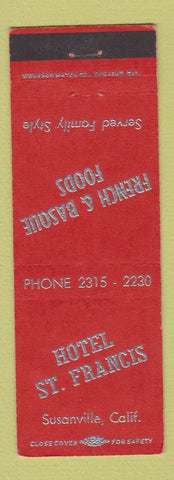 Matchbook Cover - Hotel St Francis Susanville CA