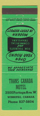 Matchbook Cover - Trans Canada Motel Winnipeg MB WEAR