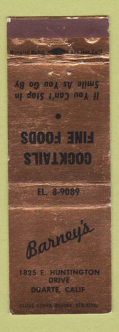 Matchbook Cover - Barney's Restaurant Durate CA WEAR