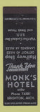 Matchbook Cover - Monk's Hotel Brighton MI