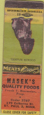 Matchbook Cover - Masek's Foods St Paul MN POOR