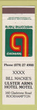 Matchbook Cover - Bill Mackie's Ulster Arms Hotel Motel Rockhamton Australia