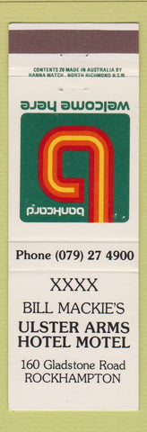 Matchbook Cover - Bill Mackie's Ulster Arms Hotel Motel Rockhamton Australia