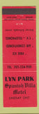 Matchbook Cover - Lyn Park Spanish Villa Motel Lindsay ON