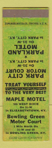 Matchbook Cover Maple Motel Bowling Green Motor Court KY Elizabethtown Park City