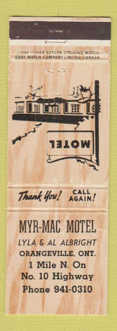 Matchbook Cover - Myr Mac Motel Orangeville ON