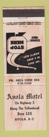 Matchbook Cover - Avola Motel Avola BC