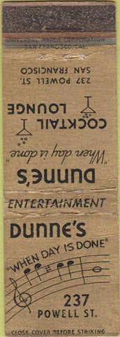 Matchbook Cover - Dunne's Lounge San Francisco CA WEAR
