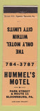 Matchbook Cover - Hummel's Motel Bloomsburg PA