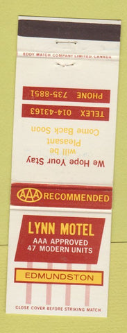 Matchbook Cover - Lynn Motel Edmunston NB