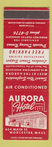 Matchbook Cover - Aurora Hotel Worcester MA