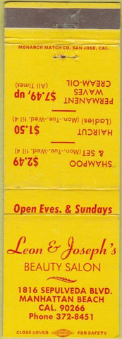 Matchbook Cover - Leon Joseph's Beauty Salon Manhattan Beach CA