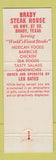 Matchbook Cover - Bradey Steak House Brady TX