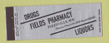 Matchbook Cover - Fields Drug Store Pharmacy Pikesville MD Full Length