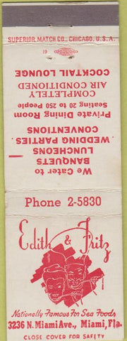 Matchbook Cover - Edith Fritz Sea Food Miami FL