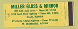 Matchbook Cover - Miller Glass and Mirror Fort Lauderdale FL Full Length