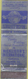 Matchbook Cover - McCallisters International Caterers Folsom PA