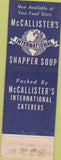 Matchbook Cover - McCallisters International Caterers Folsom PA