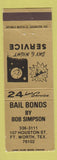 Matchbook Cover - Bail Bonds by Bob Simpson Fort Worth TX WEAR