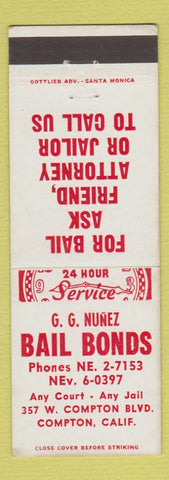 Matchbook Cover - GG Nunez Bail Bonds Compton CA