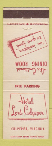Matchbook Cover - Hotel Lord Culpeper VA