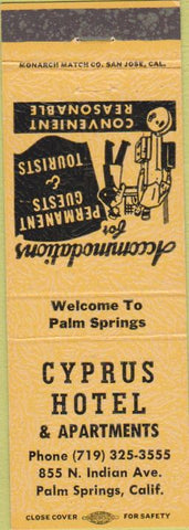 Matchbook Cover - Cyprus Hotel Palm Springs CA