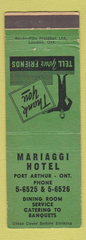 Matchbook Cover - Mariaggi Hotel Port Arthur ON GREEN