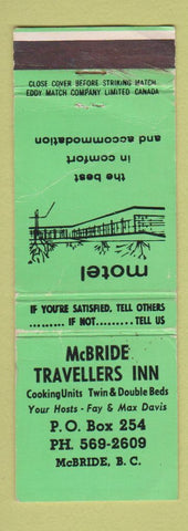Matchbook Cover - McBride Travellers Inn McBride BC WORN