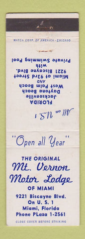 Matchbook Cover - Mount Vernon Motor Lodge Miami FL