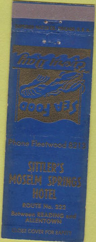 Matchbook Cover - Sittler's Moselm Springs Hotel Reading Alleton PA