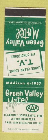 Matchbook Cover - Green Valley Motel Clifton Heights PA