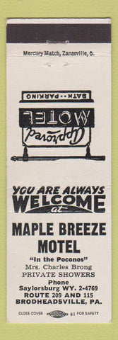 Matchbook Cover - Maple Breeze Motel Brodheadsville PA