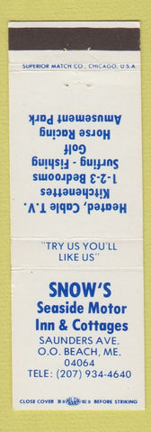 Matchbook Cover - Snow's Seaside Motor Inn Cottages Old Orchard Beach ME