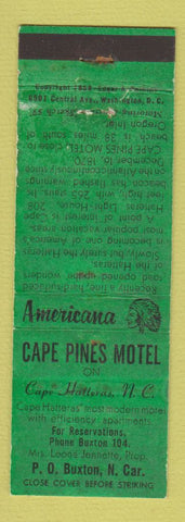 Matchbook Cover - Cape Pines Motel Cape Hatteras NC Perkins Americana WEAR