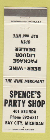 Matchbook Cover - Spence's Party Shop Bay City MI